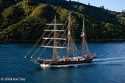 Tall Ship in Queen Charlotte Sound at the northern end of the South Island, New Zealand