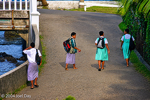 Children walking to School, Levuka, Ovalau Island, Fiji