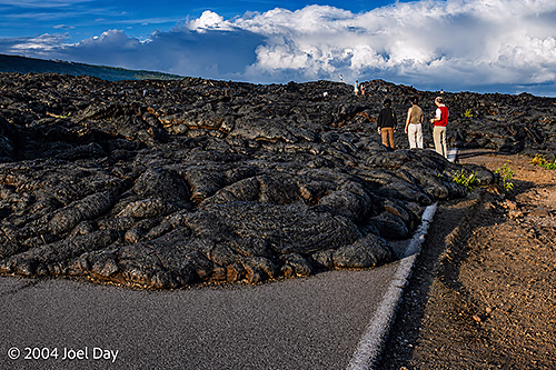 Hardened lava blocking road in Hawai'i Volcanoes National Park, Island of Hawai'i, Hawai'i