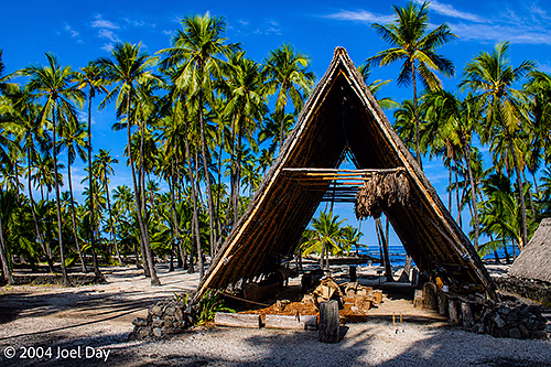 Thatched Shelter at Puʻuhonua o Hōnaunau National Historical Park, Island of Hawai'i, Hawai'i
