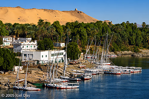 Feluccas waiting for tourists on Elephantine Island, Aswan, Egypt