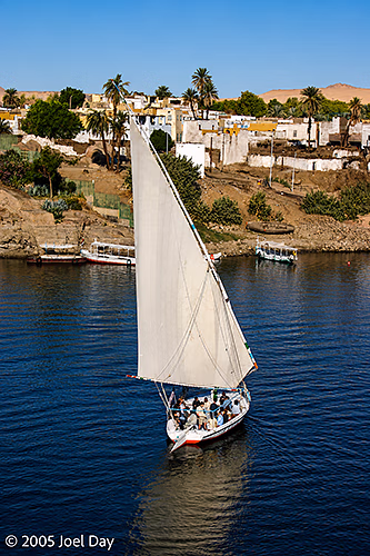 Felucca sailing on the Nile River near Aswan, Egypt