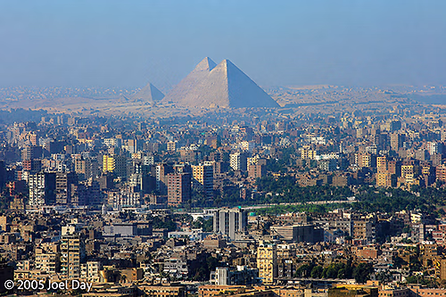 Hustle-free View of the Great Pyramids of the Giza Necropolis as seen from the top of Cairo Tower, Cairo, Egypt