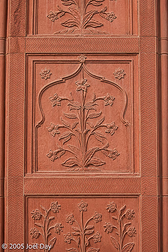 Designs on the Red Fort, a historic Mughal fort located in the Old Delhi area of Delhi, India