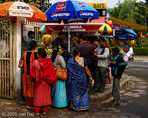 Refreshment stand for visitors of the monuments and buildings of the Qutb Minar complex (finished in 1368), Delhi, India