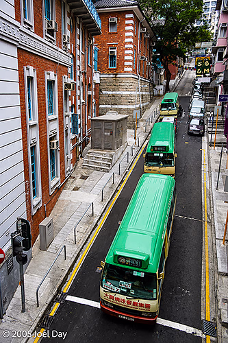 Busses on streets of Hong Kong, China
