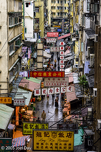 Busy street market in Hong Kong, China