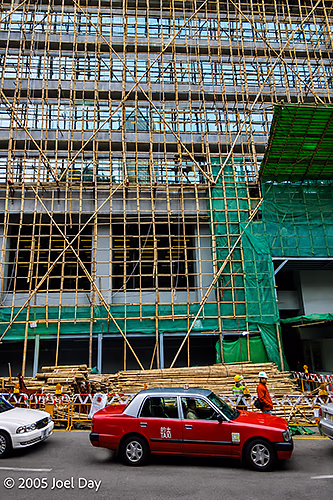 Bamboo scaffolding around high-rise in Hong Kong, China