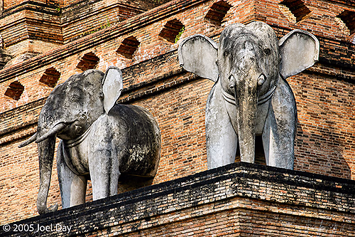 Elephants in Buddhist temple design in Chiang Mai, Thailand