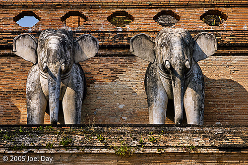 Elephants in Buddhist temple design in Chiang Mai, Thailand