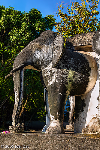 Elephants in Buddhist temple design in Chiang Mai, Thailand