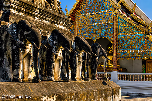 Elephants in Buddhist temple design in Chiang Mai, Thailand