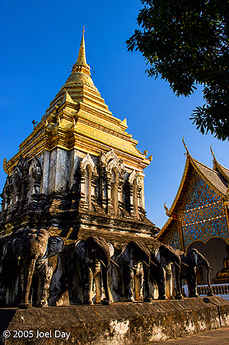 Elephants in Buddhist temple design in Chiang Mai, Thailand