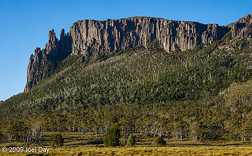 View of Mount Oakleigh (1286m) from the Pelion Hut on the Overland Track in Tasmania