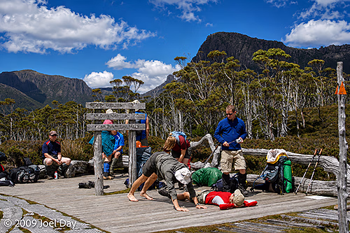 Pelion Gap (1113m) rest area along the Pelion to Kia Ora segment of the Overland Track in Tasmania