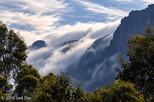 Morning View of Mount Massif (1514m) from the Kia Ora Hut along the Overland Track in Tasmania