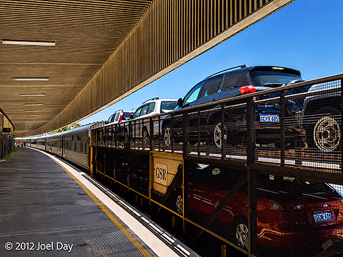 My car on the back of the Indian Pacific