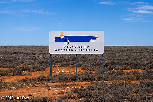 Welcome to Western Australia sign for Indian Pacific passengers heading west across Australia