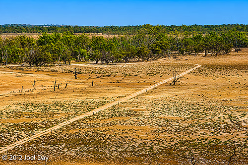 Farmland in need of water next to the Murray River.