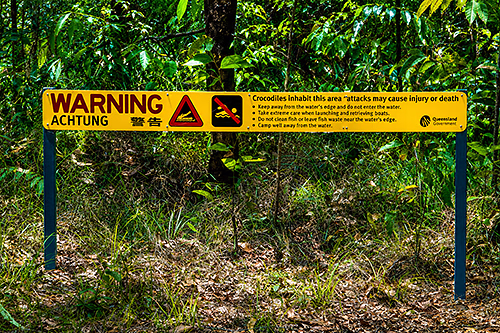 Russell River National Park crocodile warning signs at the campground