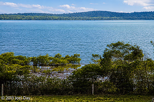 View of K'gari (Frasier Island) across Great Sandy Strait from Hervey Bay, Queensland 