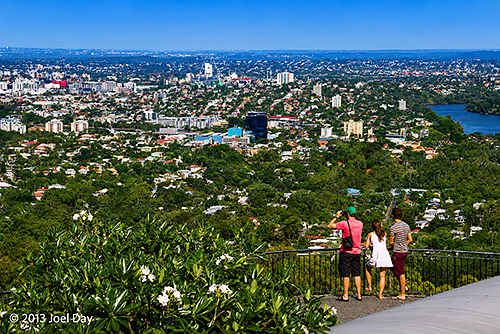 Tourists viewing Brisbane, Queensland, from Mt Coot-tha Summit Lookout